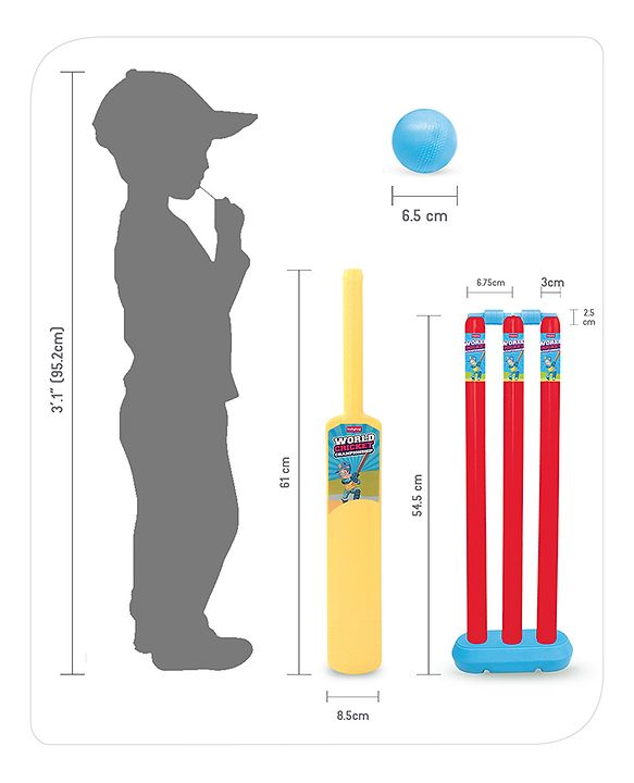 Babyhug Cricket Set - Yellow & Red with Bat, Stump, Bails, Ball & Holder | Cricket Kit for Boys and Girls | Indoor Outdoor Play | Birthday Gift |BIS Certified |