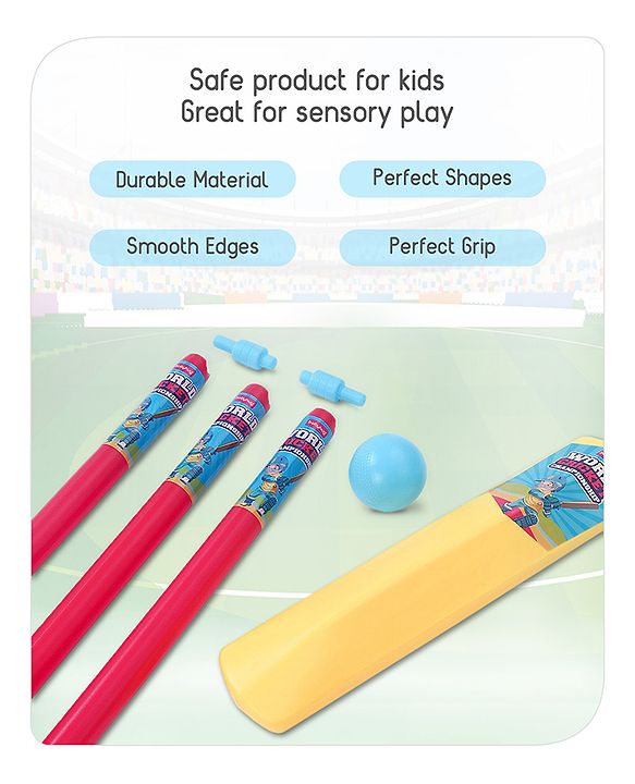 Babyhug Cricket Set - Yellow & Red with Bat, Stump, Bails, Ball & Holder | Cricket Kit for Boys and Girls | Indoor Outdoor Play | Birthday Gift |BIS Certified |