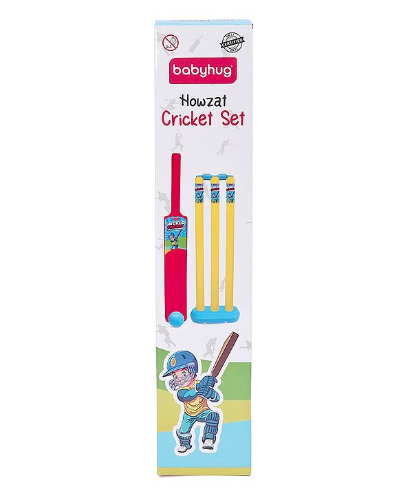 Babyhug Cricket Set - Yellow & Red with Bat, Stump, Bails, Ball & Holder | Cricket Kit for Boys and Girls | Indoor Outdoor Play | Birthday Gift |BIS Certified |