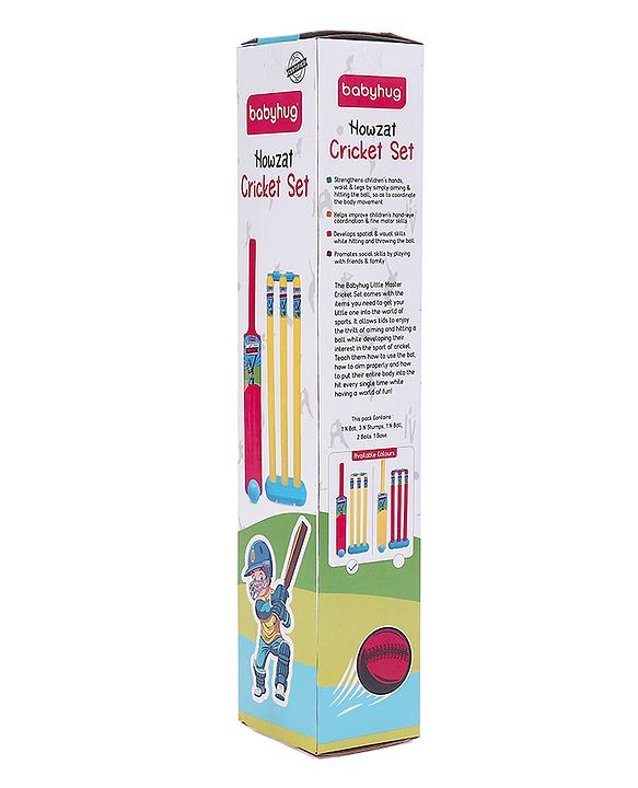 Babyhug Cricket Set - Yellow & Red with Bat, Stump, Bails, Ball & Holder | Cricket Kit for Boys and Girls | Indoor Outdoor Play | Birthday Gift |BIS Certified |