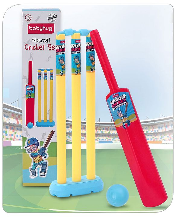 Babyhug Cricket Set - Yellow & Red with Bat, Stump, Bails, Ball & Holder | Cricket Kit for Boys and Girls | Indoor Outdoor Play | Birthday Gift |BIS Certified |