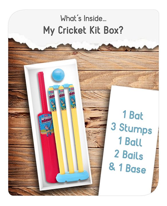 Babyhug Cricket Set - Yellow & Red with Bat, Stump, Bails, Ball & Holder | Cricket Kit for Boys and Girls | Indoor Outdoor Play | Birthday Gift |BIS Certified |