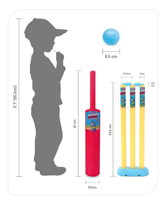 Babyhug Cricket Set - Yellow & Red with Bat, Stump, Bails, Ball & Holder | Cricket Kit for Boys and Girls | Indoor Outdoor Play | Birthday Gift |BIS Certified |