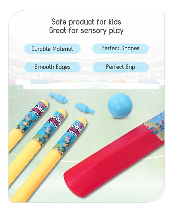 Babyhug Cricket Set - Yellow & Red with Bat, Stump, Bails, Ball & Holder | Cricket Kit for Boys and Girls | Indoor Outdoor Play | Birthday Gift |BIS Certified |