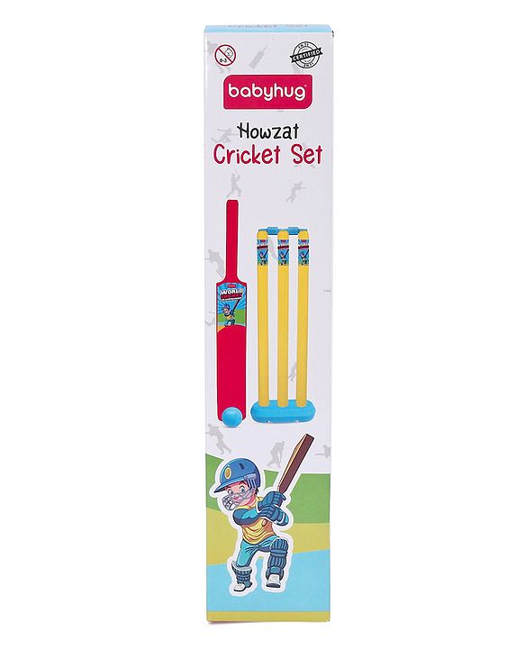 Babyhug Cricket Set - Yellow & Red with Bat, Stump, Bails, Ball & Holder | Cricket Kit for Boys and Girls | Indoor Outdoor Play | Birthday Gift |BIS Certified |
