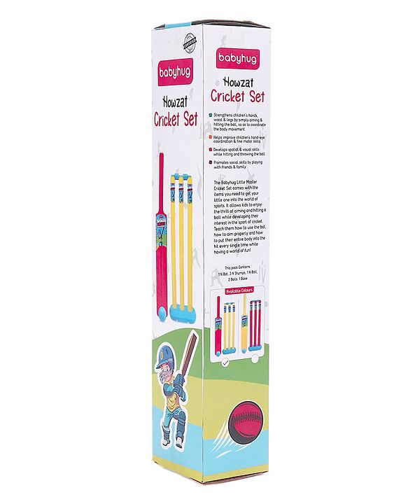 Babyhug Cricket Set - Yellow & Red with Bat, Stump, Bails, Ball & Holder | Cricket Kit for Boys and Girls | Indoor Outdoor Play | Birthday Gift |BIS Certified |