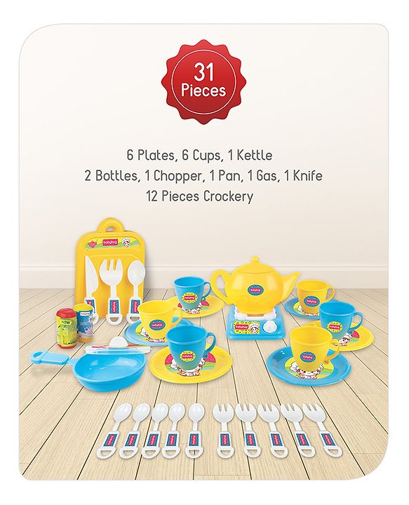 Babyhug Kitchen Tea Party Toy Set of 31 - Pink | Pretend Cooking & Tea Party Playset | Sparks Social Skills & Creative Play | Vibrant  & Child-Safe | Perfect For Gifting | BIS Certified