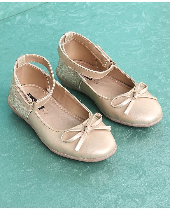 Pine Kids Party Wear Ballerinas Bow Design - Golden