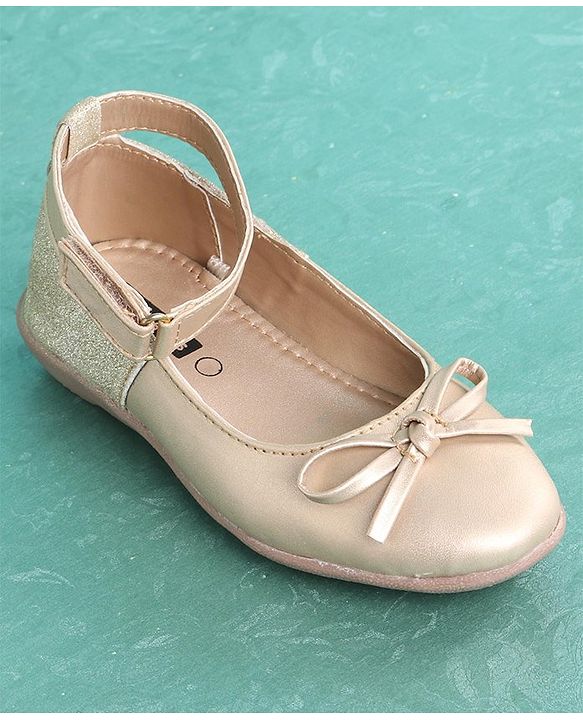Pine Kids Party Wear Ballerinas Bow Design - Golden
