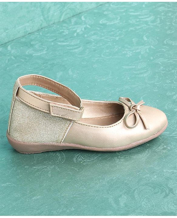 Pine Kids Party Wear Ballerinas Bow Design - Golden