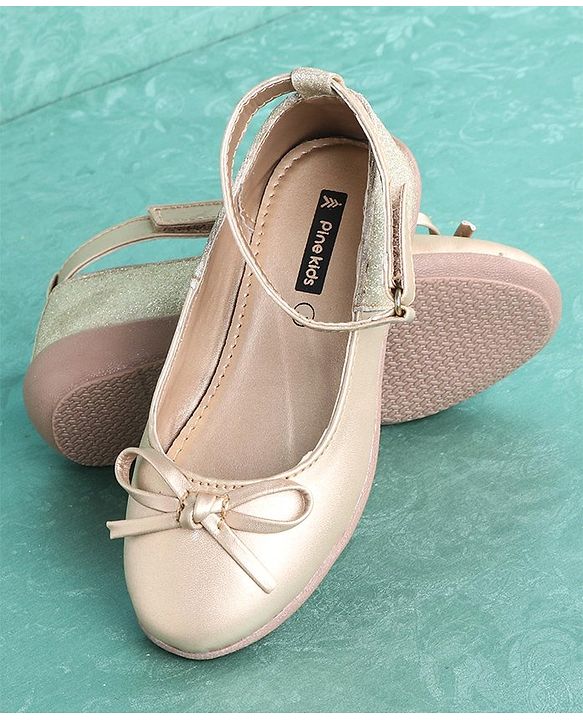 Pine Kids Party Wear Ballerinas Bow Design - Golden