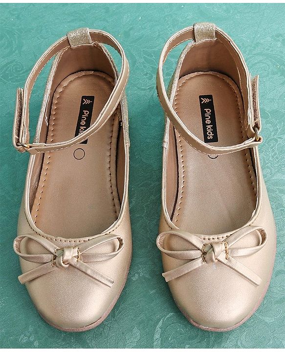 Pine Kids Party Wear Ballerinas Bow Design - Golden