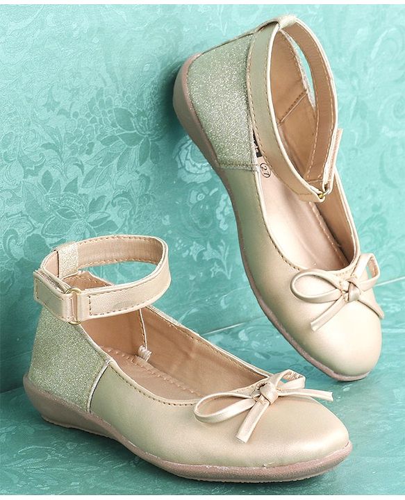 Pine Kids Party Wear Ballerinas Bow Design - Golden