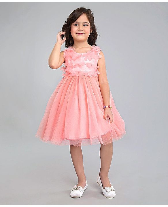 Babyhug Sleeveless Party Wear Ruffled Frock - Peach