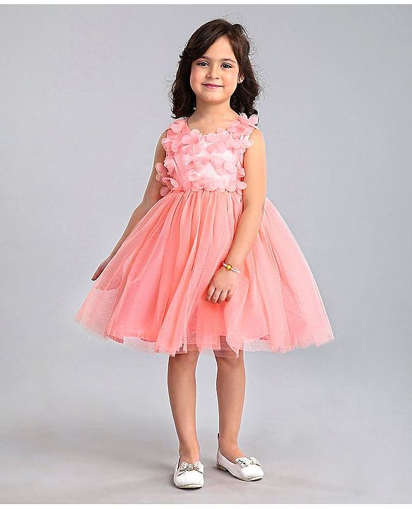 Babyhug Sleeveless Party Wear Ruffled Frock - Peach