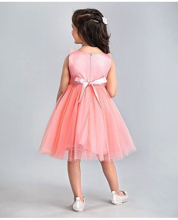 Babyhug Sleeveless Party Wear Ruffled Frock - Peach
