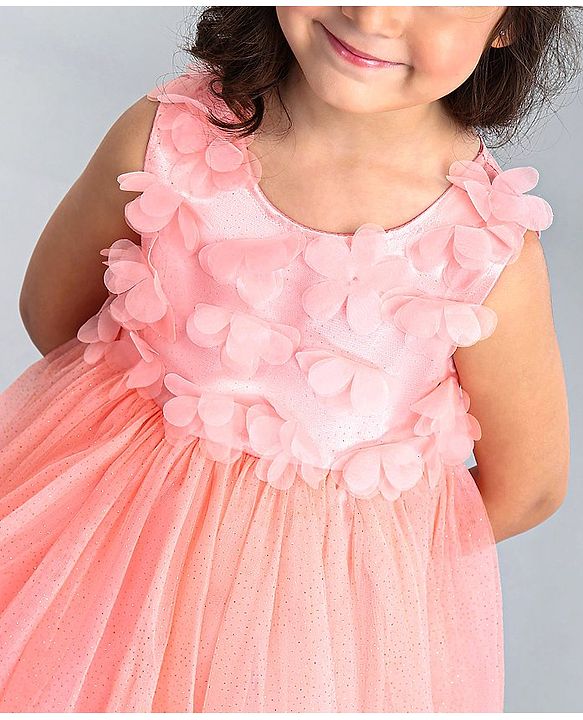 Babyhug Sleeveless Party Wear Ruffled Frock - Peach