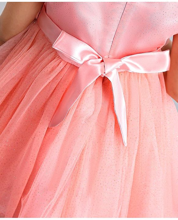 Babyhug Sleeveless Party Wear Ruffled Frock - Peach