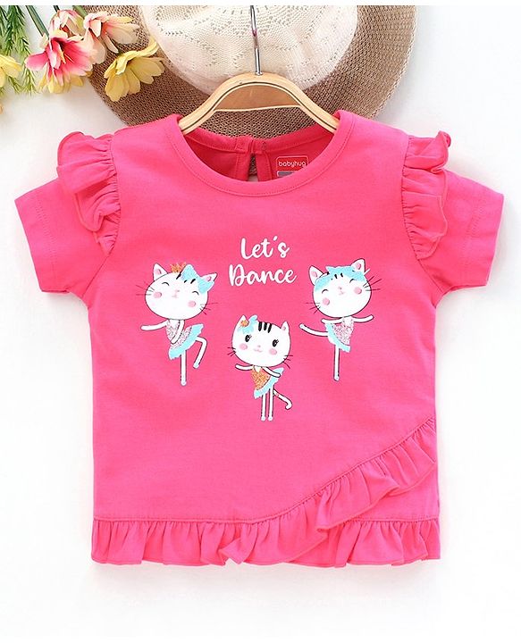 Babyhug Short Sleeves Top Kitty Print - Pink