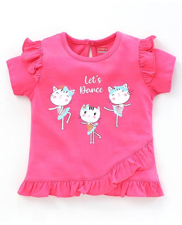 Babyhug Short Sleeves Top Kitty Print - Pink