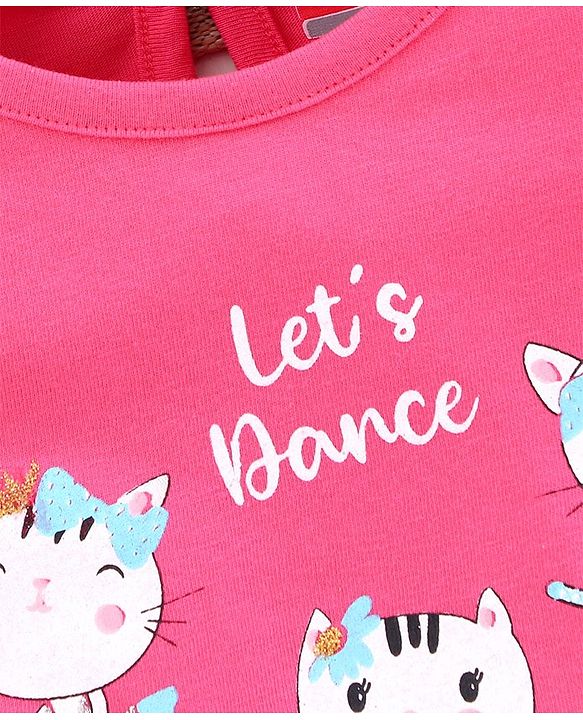 Babyhug Short Sleeves Top Kitty Print - Pink