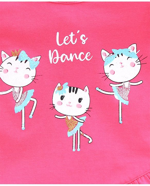 Babyhug Short Sleeves Top Kitty Print - Pink