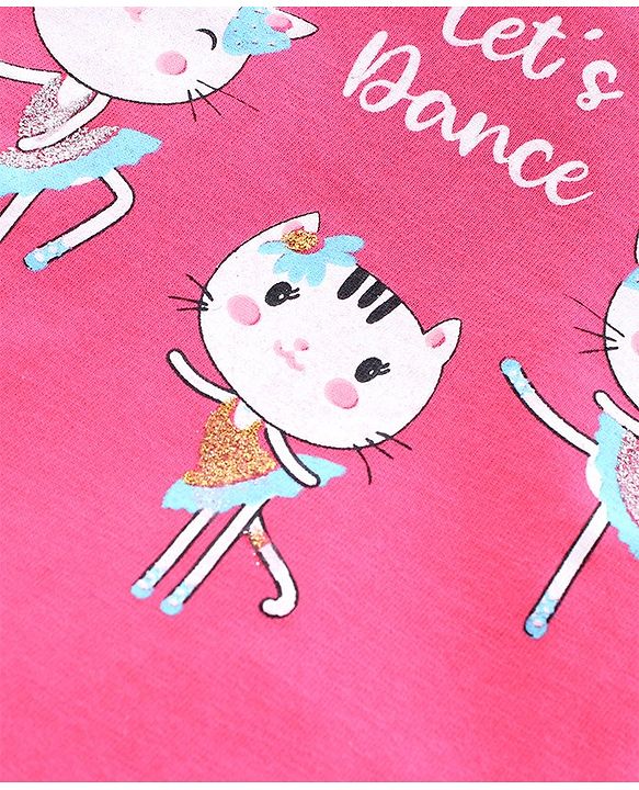 Babyhug Short Sleeves Top Kitty Print - Pink