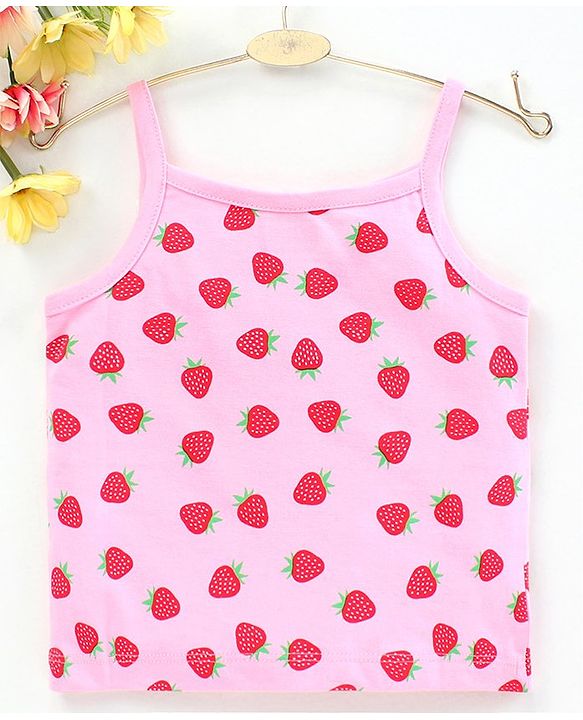 Babyhug Singlet Sleeves Tee Strawberry Print - Pink