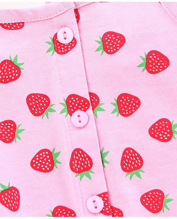 Babyhug Singlet Sleeves Tee Strawberry Print - Pink