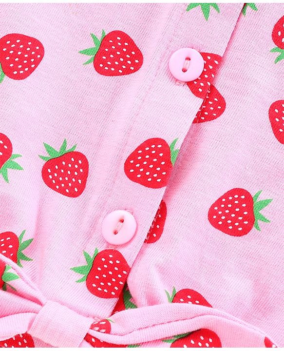 Babyhug Singlet Sleeves Tee Strawberry Print - Pink
