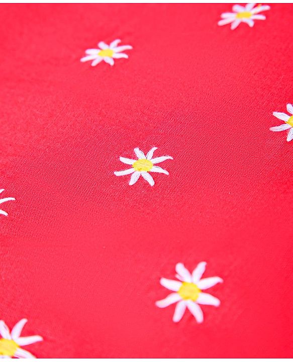 Babyhug Singlet Sleeves Top Floral Embroidered - Red