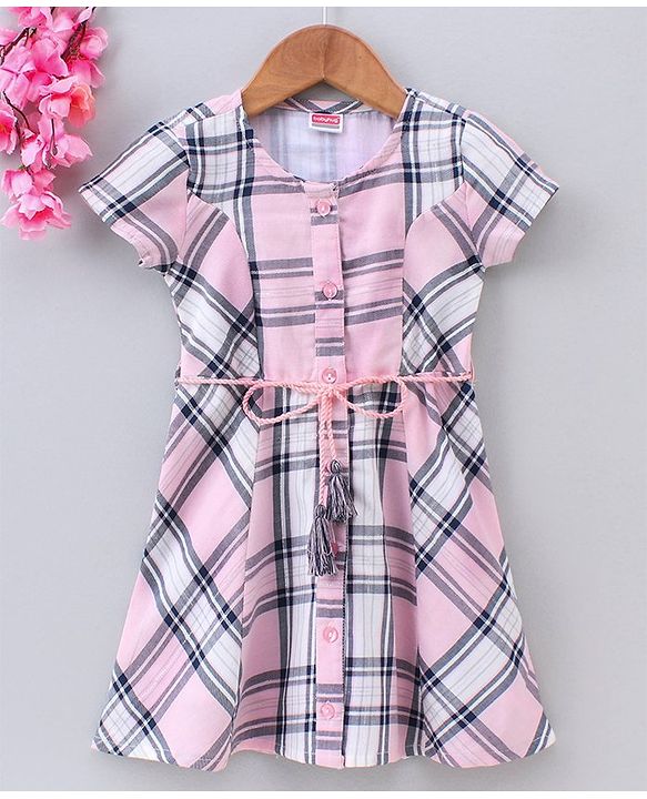 Babyhug Knee Length Frock Checked Print - Pink