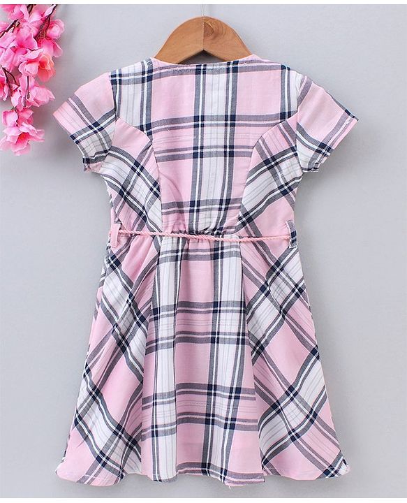 Babyhug Knee Length Frock Checked Print - Pink
