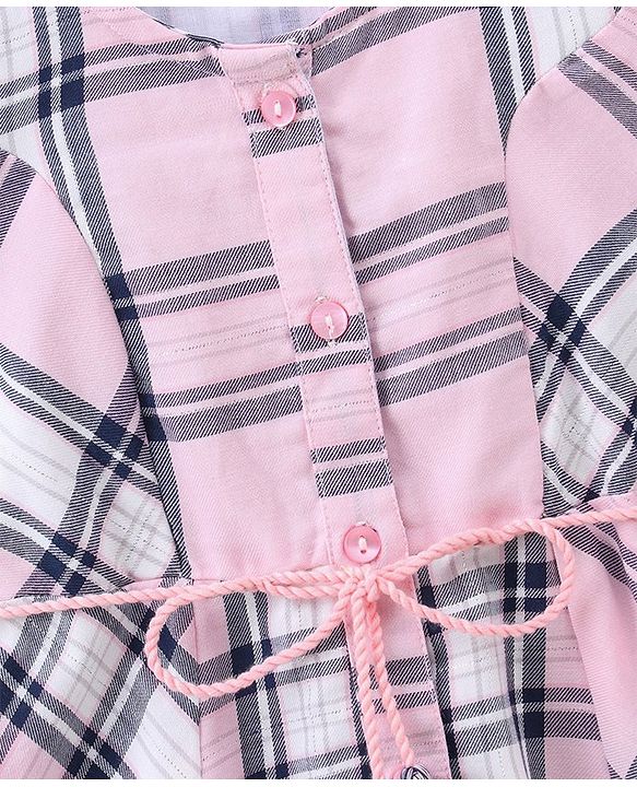 Babyhug Knee Length Frock Checked Print - Pink