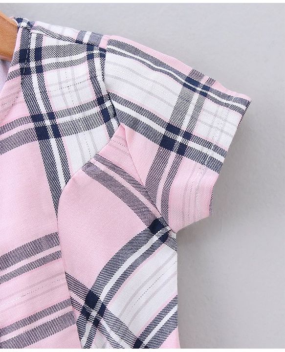 Babyhug Knee Length Frock Checked Print - Pink
