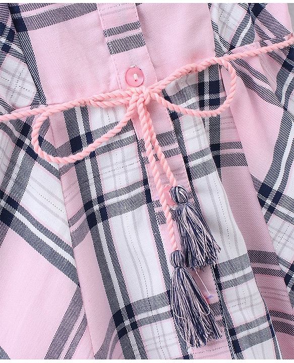 Babyhug Knee Length Frock Checked Print - Pink