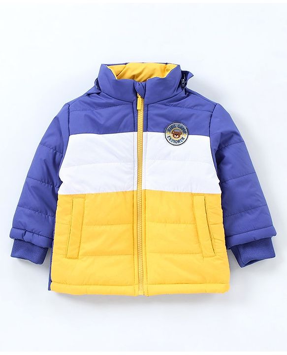 Babyhug Full Sleeves Color Block Hooded Jacket - Blue