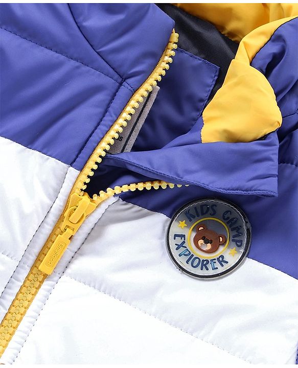 Babyhug Full Sleeves Color Block Hooded Jacket - Blue