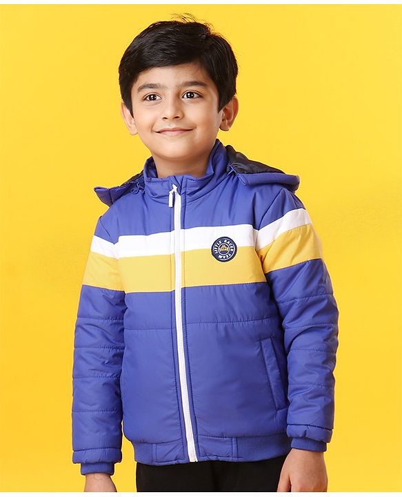 Babyhug Full Sleeves Color Block Hooded Jacket Jacket - Blue