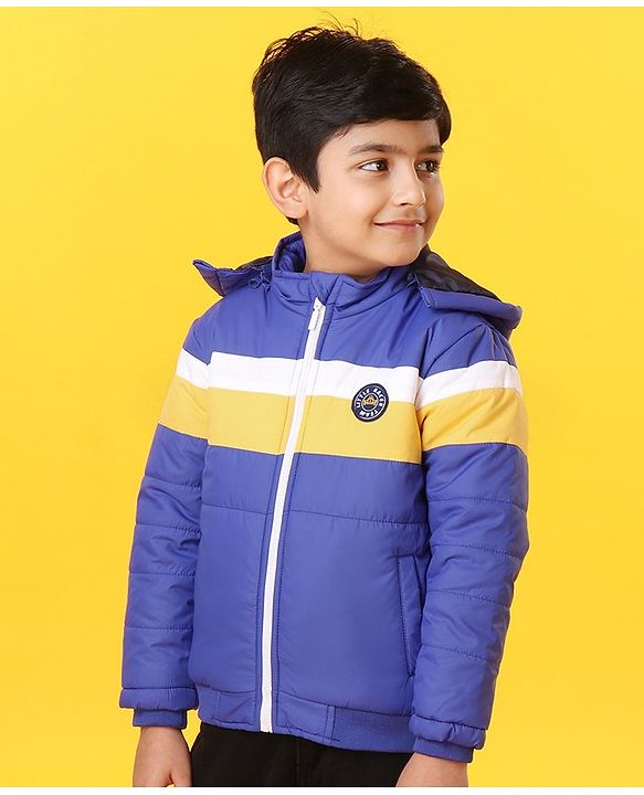 Babyhug Full Sleeves Color Block Hooded Jacket Jacket - Blue