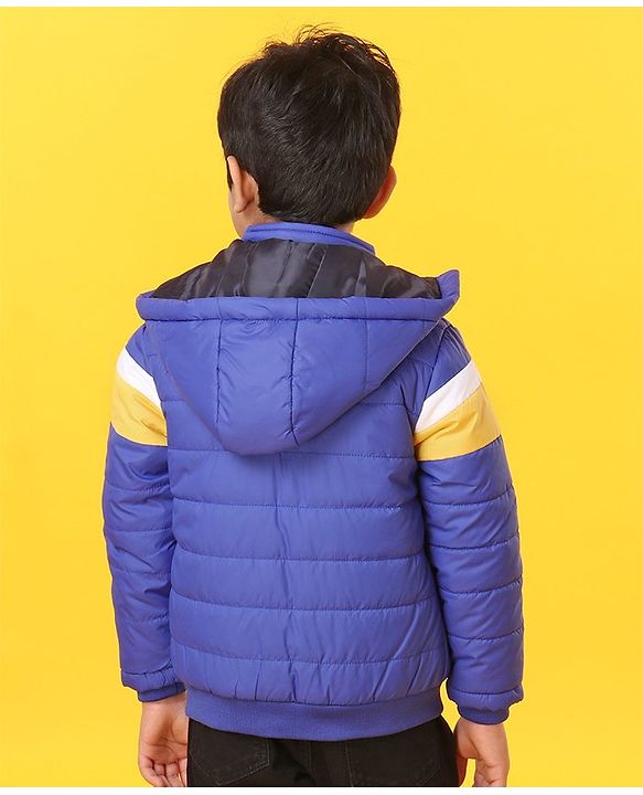 Babyhug Full Sleeves Color Block Hooded Jacket Jacket - Blue