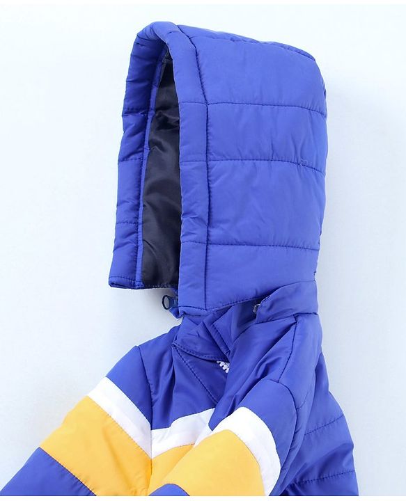 Babyhug Full Sleeves Color Block Hooded Jacket Jacket - Blue