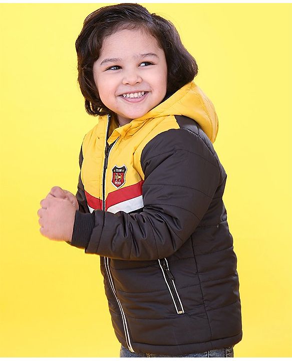 Babyhug Full Sleeves Front Open Sweater - Blue & Yellow