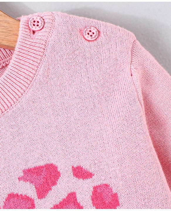 Babyhug Full Sleeves 100% Organic Pullover Sweater Heart Print - Pink