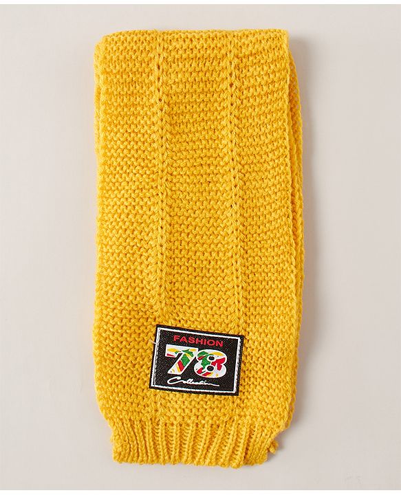 Babyhug Woven Cap with Pom Pom and Gloves Muffler Set - Yellow