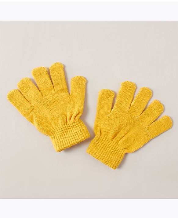 Babyhug Woven Cap with Pom Pom and Gloves Muffler Set - Yellow