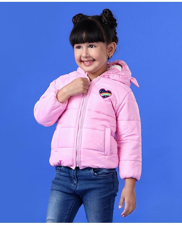 Babyhug Full Sleeves Hooded Padded Heart Patch - Pink
