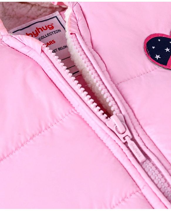 Babyhug Full Sleeves Hooded Padded Heart Patch - Pink