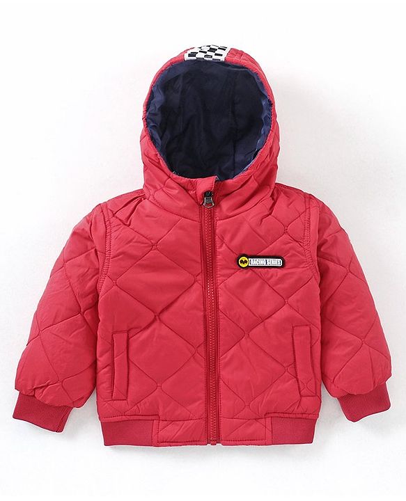 Babyhug Full Sleeves Reversible Jacket With Hood - Red