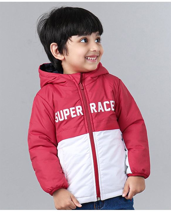 Babyhug Full Sleeve Hoodie Colorblock with HD Print - Red White